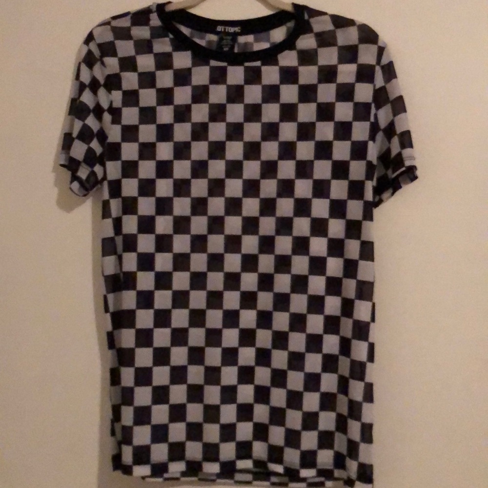 Checkered Print Mesh Top